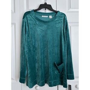 HASTING & SMITH WOMENS SIZE 1X GREEN VELVET PULLOVER CREW NECK TUNIC SWEATER 213